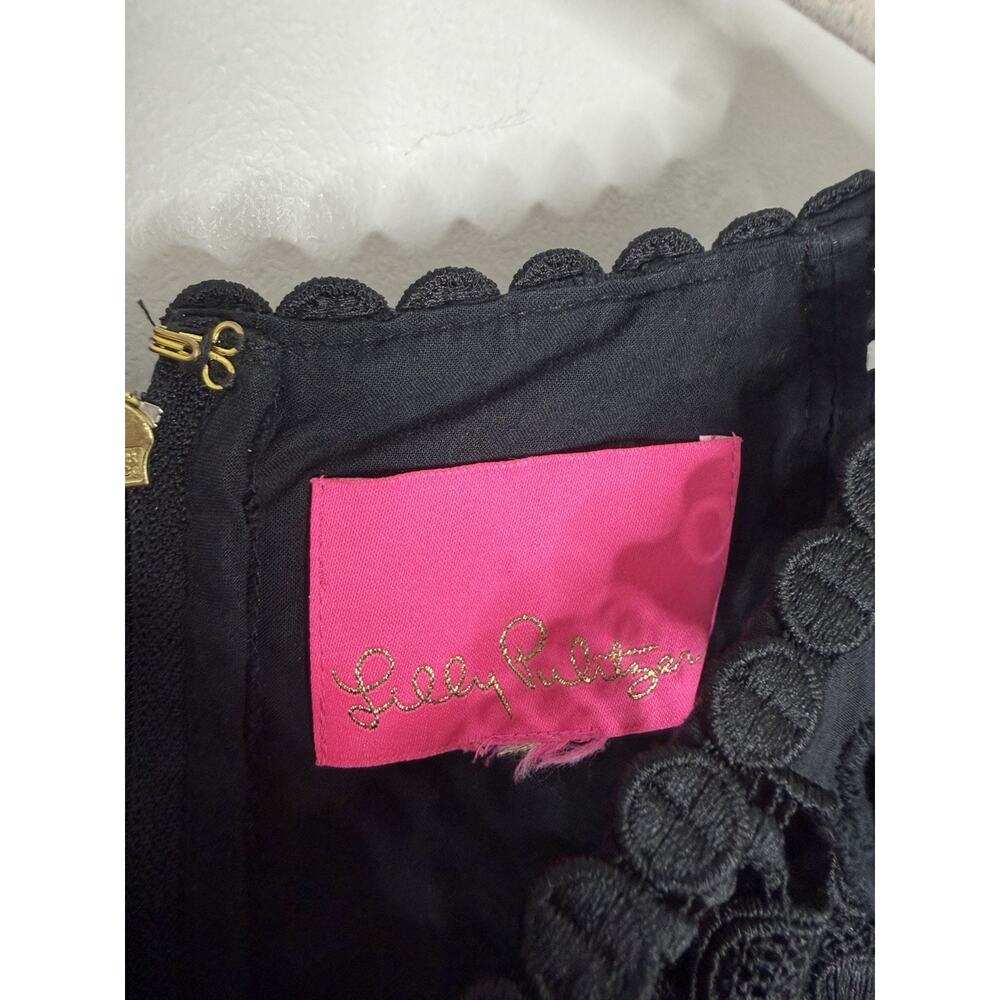 Lily Pulitzer Priscilla Short Dress Womens 14 Black boho Eyelet Long Puff Sleeve - Picture 7 of 11